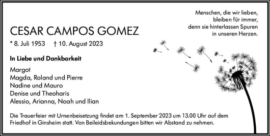 Traueranzeige von Cesar Campos Gomez von Rüsselsheimer Echo