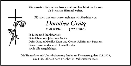 Traueranzeige von Dorothea Grätz von Groß-Gerauer Echo