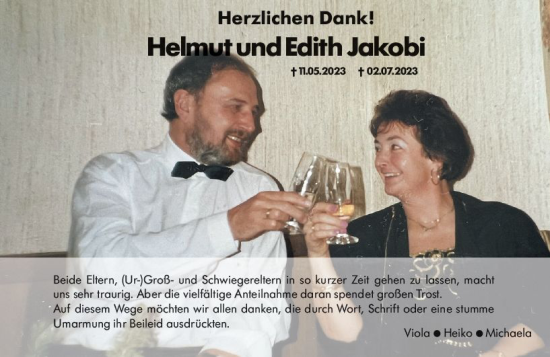Traueranzeige von Edith Jakobi von Hinterländer Anzeiger