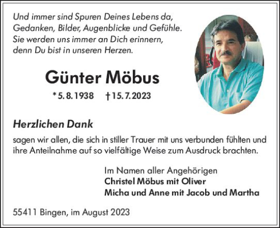 Traueranzeige von Günter Möbus von Allgemeine Zeitung Bingen/Ingelheim