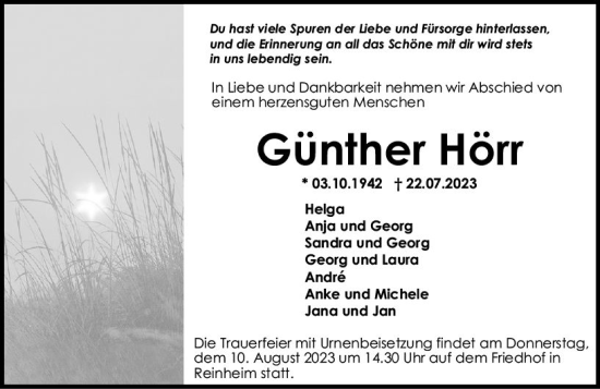 Traueranzeige von Günther Hörr von Darmstädter Echo