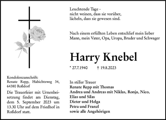 Traueranzeige von Harry Knebel von Darmstädter Echo