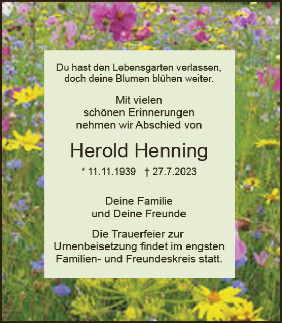 Traueranzeige von Herold Henning von Darmstädter Echo