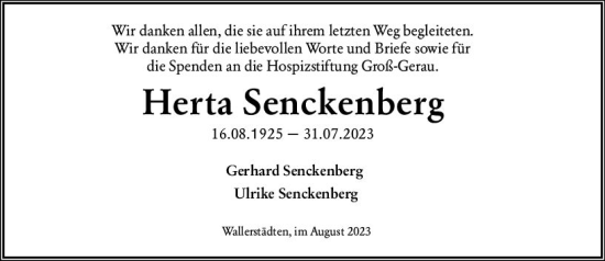 Traueranzeige von Herta Senckenberg von Groß-Gerauer Echo
