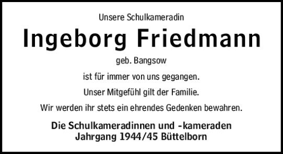 Traueranzeige von Ingeborg Friedmann von Groß-Gerauer Echo