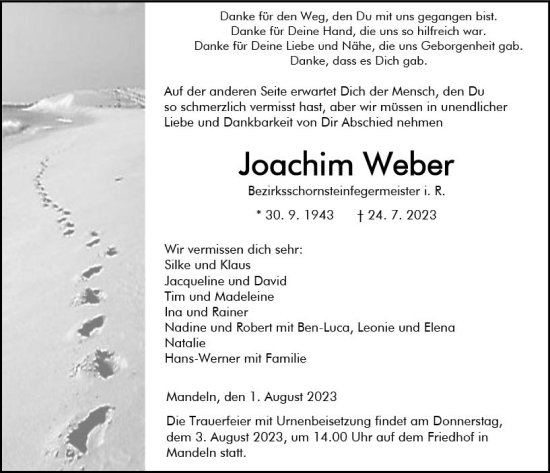 Traueranzeige von Joachim Weber von Dill Block
