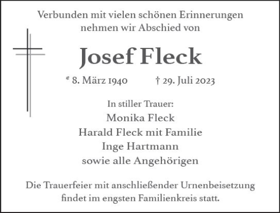 Traueranzeige von Josef Fleck von Wiesbadener Kurier