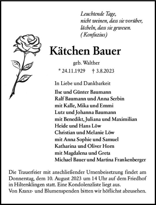 Traueranzeige von Kätchen Bauer von Odenwälder Echo