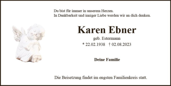 Traueranzeige von Karen Ebner von Wiesbadener Kurier