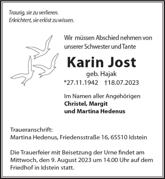 Traueranzeige von Karin Jost von Idsteiner Land/Untertaunus