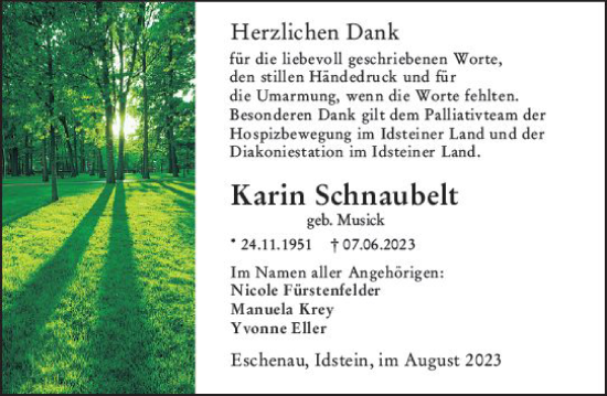 Traueranzeige von Karin Schnaubelt von Nassauische Neue Presse