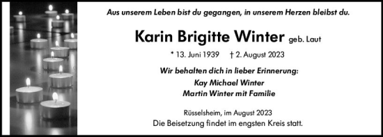 Traueranzeige von Karin Brigitte Winter von Rüsselsheimer Echo