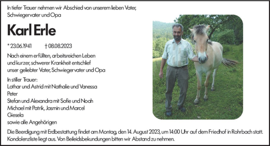 Traueranzeige von Karl Erle von Odenwälder Echo