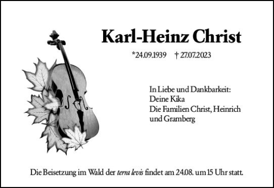 Traueranzeige von Karl-Heinz Christ von Wiesbadener Kurier
