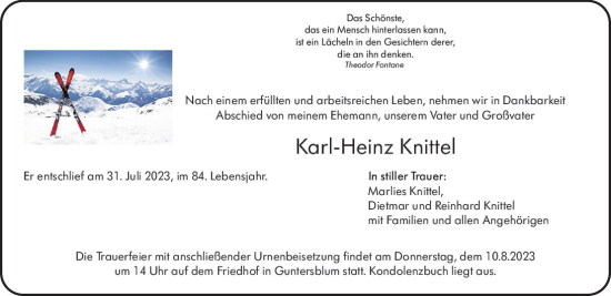 Traueranzeige von Karl-Heinz Knittel von Allgemeine Zeitung Mainz