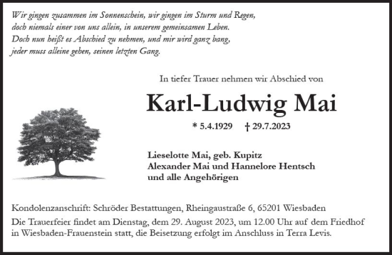 Traueranzeige von Karl-Ludwig Mai von Wiesbadener Kurier