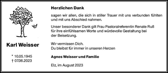 Traueranzeige von Karl Weisser von Nassauische Neue Presse