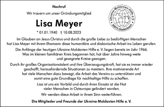 Traueranzeige von Lisa Meyer von Hinterländer Anzeiger