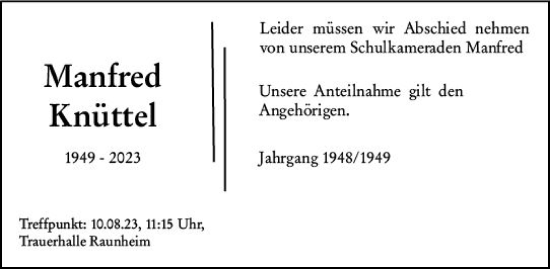 Traueranzeige von Manfred Knüttel von Rüsselsheimer Echo