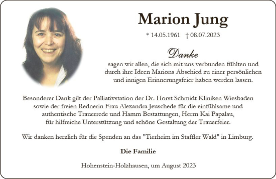 Traueranzeige von Marion Jung von Wiesbadener Kurier