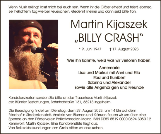 Traueranzeige von Martin Kijaszek von Allgemeine Zeitung Mainz