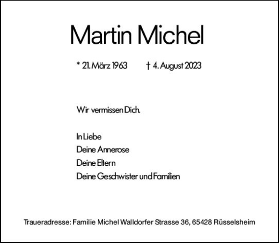 Traueranzeige von Martin Michel von Rüsselsheimer Echo