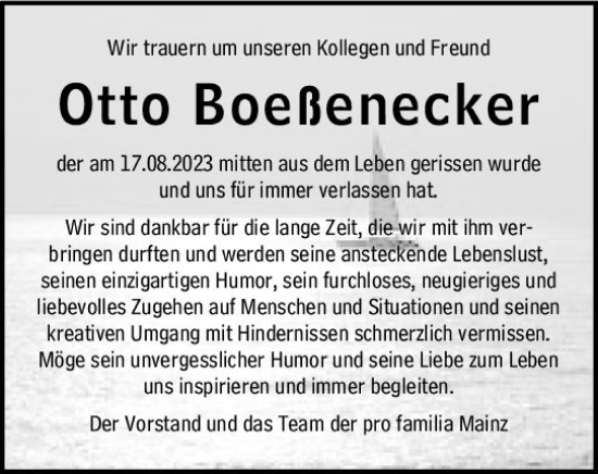 Traueranzeige von Otto Boeßenecker von Allgemeine Zeitung Bingen/Ingelheim