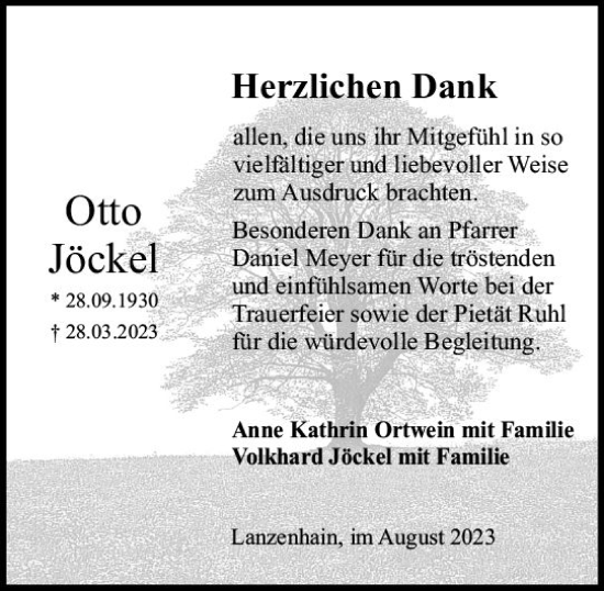 Traueranzeige von Otto Jöckel von VRM Trauer