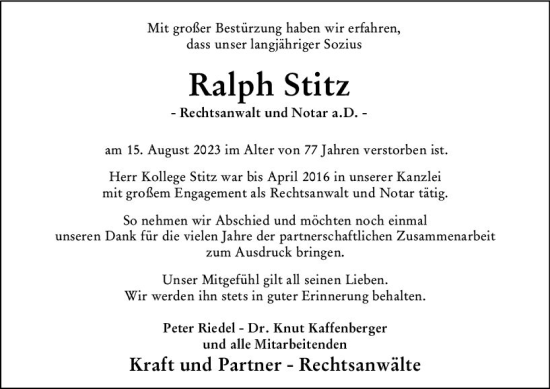 Traueranzeige von Ralph Stitz von Groß-Gerauer Echo