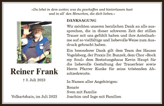 Traueranzeige von Reiner Frank von VRM Trauer