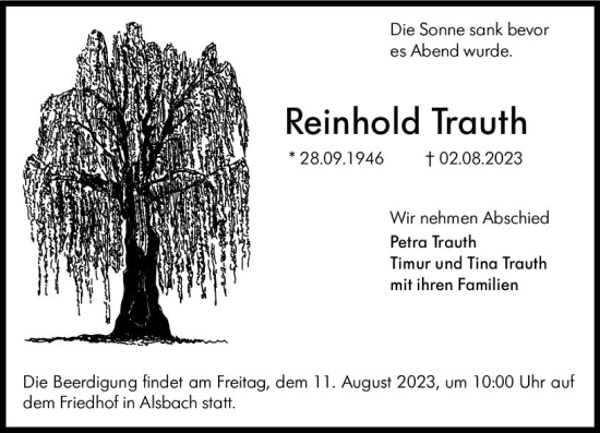 Traueranzeige von Reinhold Trauth von Darmstädter Echo