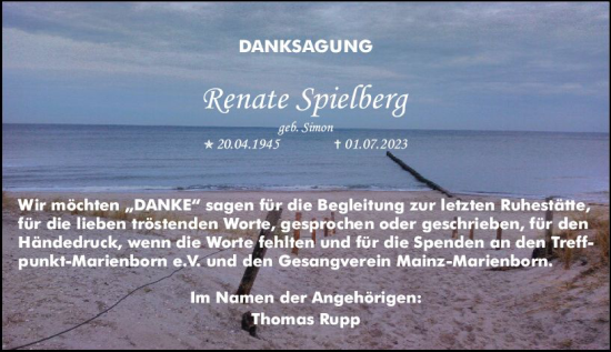 Traueranzeige von Renate Spielberg von Allgemeine Zeitung Mainz