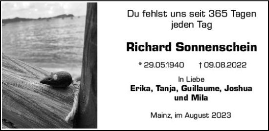 Traueranzeige von Richard Sonnenschein von Allgemeine Zeitung Mainz