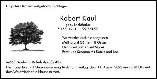 Traueranzeige von Robert Kaul von Groß-Gerauer Echo