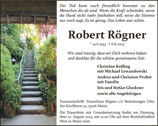 Traueranzeige von Robert Rögner von Allgemeine Zeitung Mainz