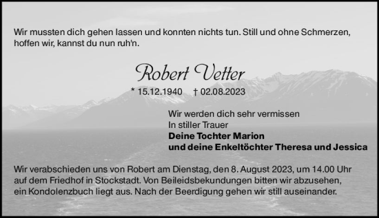 Traueranzeige von Robert Vetter von Groß-Gerauer Echo