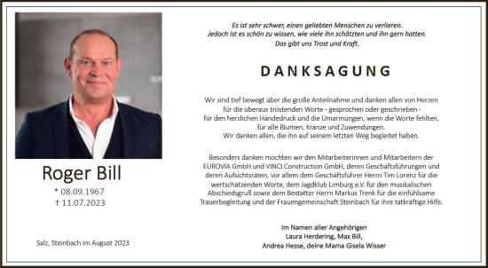 Traueranzeige von Roger Bill von Nassauische Neue Presse