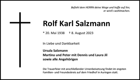 Traueranzeige von Rolf Karl Salzmann von Wiesbadener Kurier