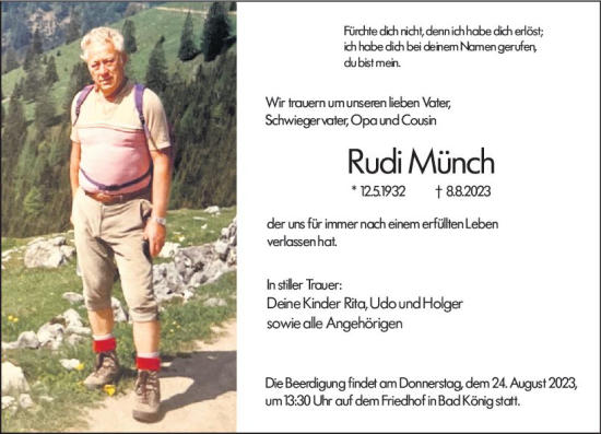 Traueranzeige von Rudi Münch von Odenwälder Echo