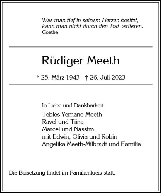 Traueranzeige von Rüdiger Meeth von Wiesbadener Kurier