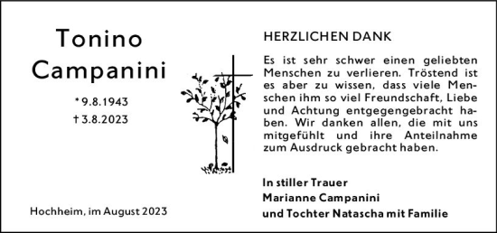 Traueranzeige von Tonino Campanini von Hochheimer Zeitung