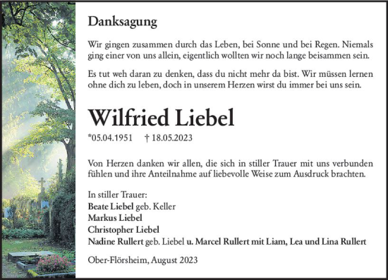 Traueranzeige von Wilfried Liebel von Allgemeine Zeitung Alzey