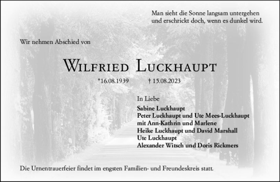 Traueranzeige von Wilfried Luckhaupt von Odenwälder Echo