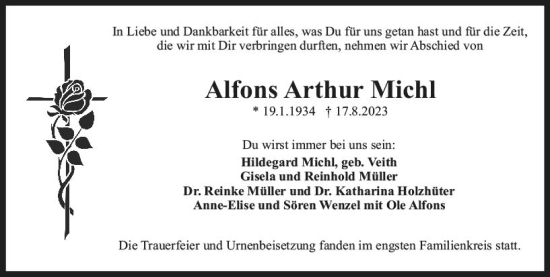 Traueranzeige von Alfons Arthur Michl von Darmstädter Echo