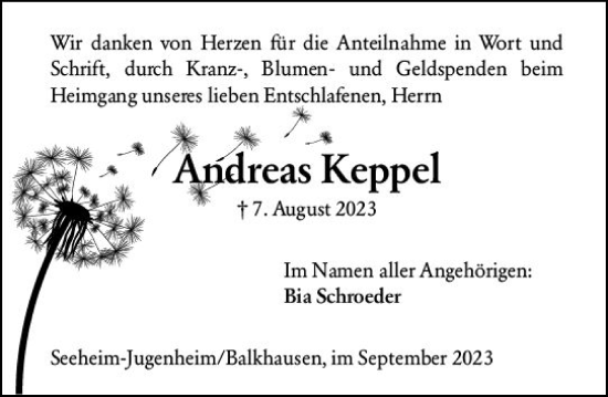 Traueranzeige von Andreas Keppel von Darmstädter Echo