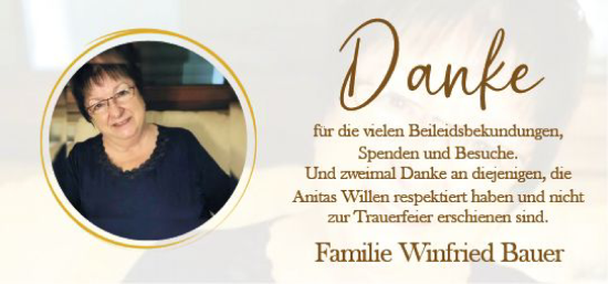 Traueranzeige von Anita Bauer von Bingen/Ingelheim WOBL inkl. Neue Binger Ztg.