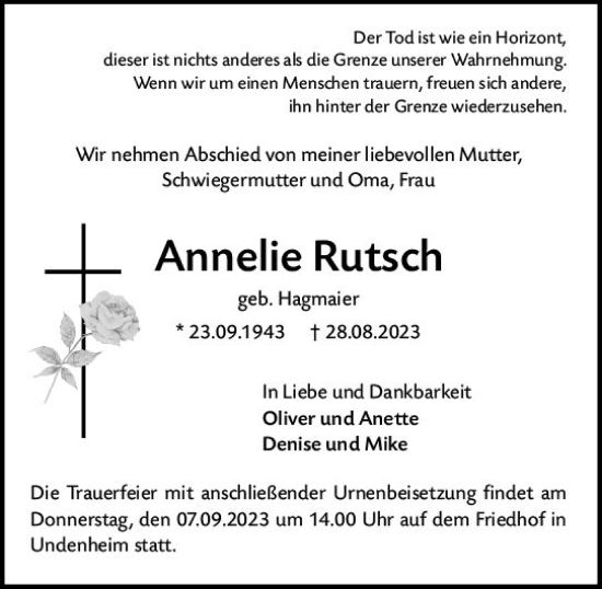 Traueranzeige von Annelie Rutsch von Allgemeine Zeitung Mainz