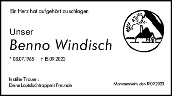 Traueranzeige von Benno Windisch von Allgemeine Zeitung Mainz