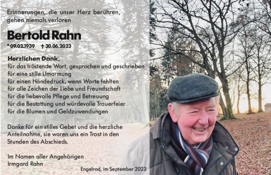 Traueranzeige von Bertold Rahn von VRM Trauer