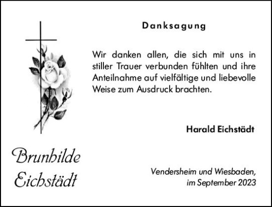 Traueranzeige von Brunhilde Eichstädt von Allgemeine Zeitung Alzey